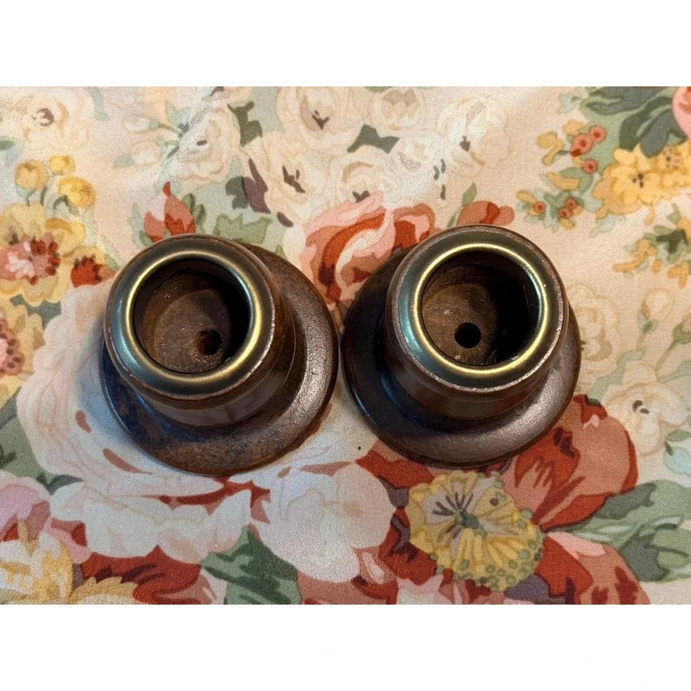 Mid Century Modern Pair of Wood and Brass Candleholders MCM